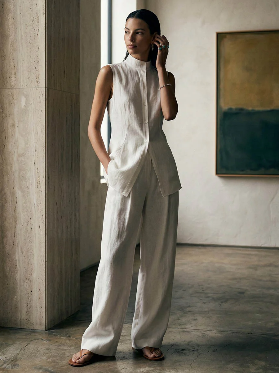High Waisted Loose Pockets Solid Color Pants Trousers - Image 6