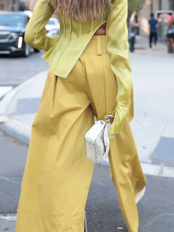 High Waisted Loose Pockets Solid Color Pants Trousers - Image 5