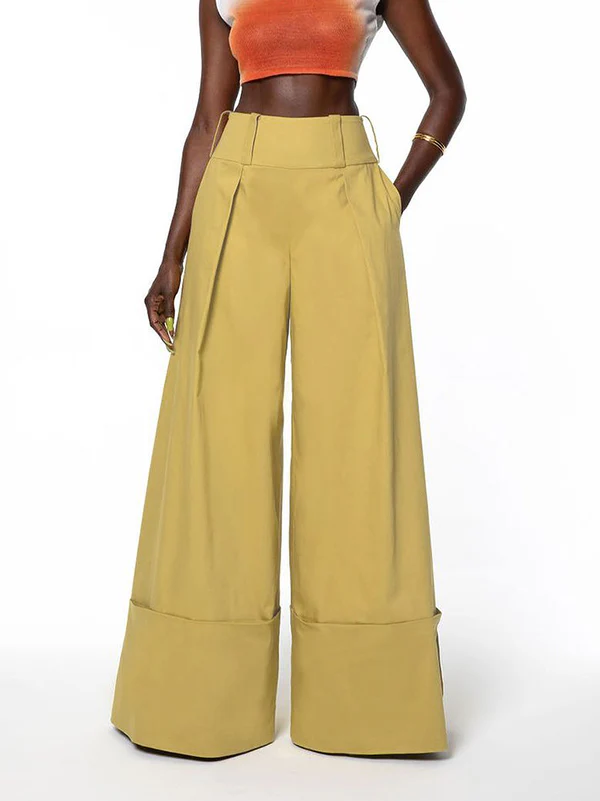 High Waisted Loose Pockets Solid Color Pants Trousers - Image 6