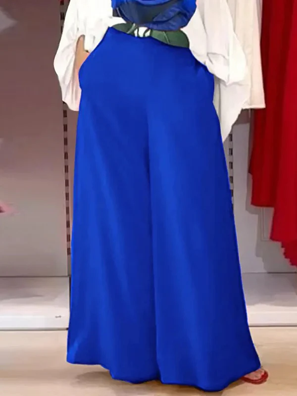 High Waisted Loose Pockets Solid Color Pants Trousers - Image 11