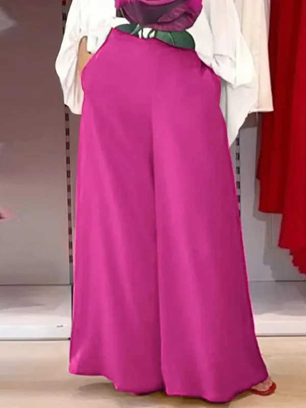 High Waisted Loose Pockets Solid Color Pants Trousers - Image 9