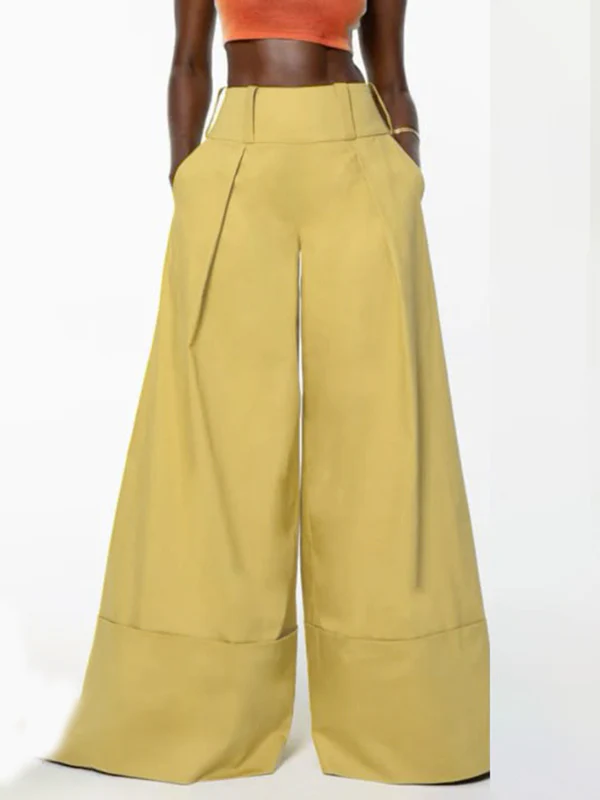 High Waisted Loose Pockets Solid Color Pants Trousers - Image 7