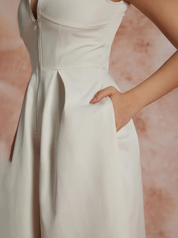 High Waisted Loose Pockets Solid Color Zipper V-Neck Jumpsuits - Image 5