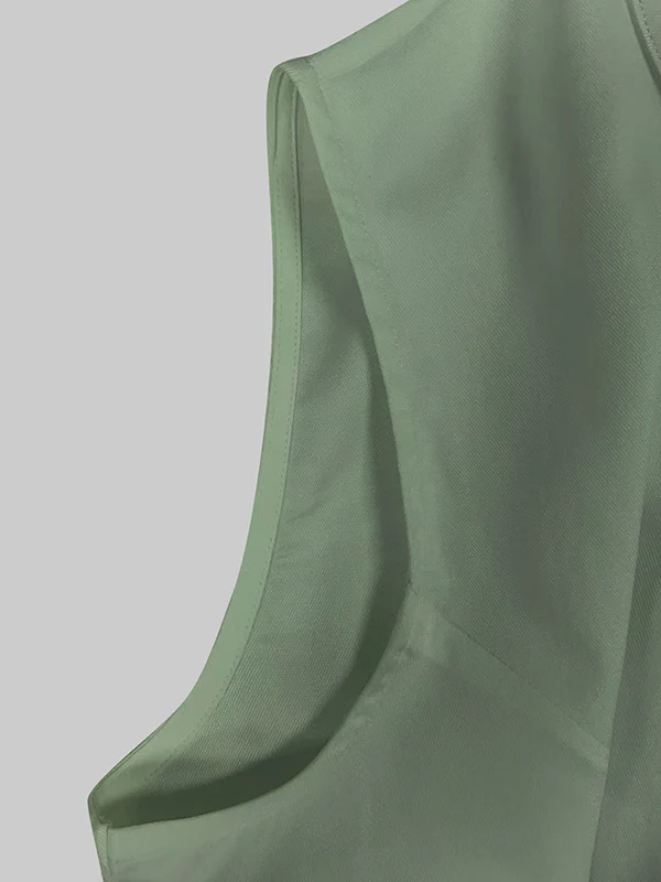 High Waisted Loose Pockets Solid Color Zipper V-Neck Jumpsuits - Image 7