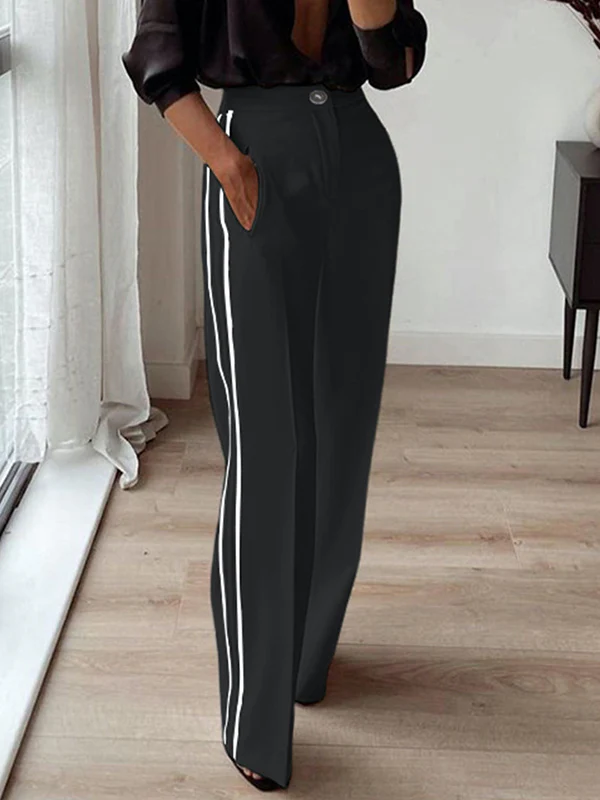 High Waisted Loose Pockets Striped Suit Pants Trousers - Image 2