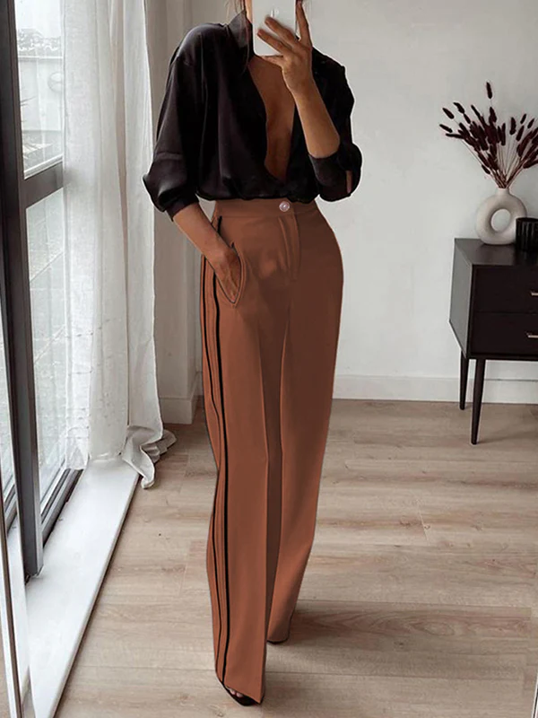 High Waisted Loose Pockets Striped Suit Pants Trousers - Image 4