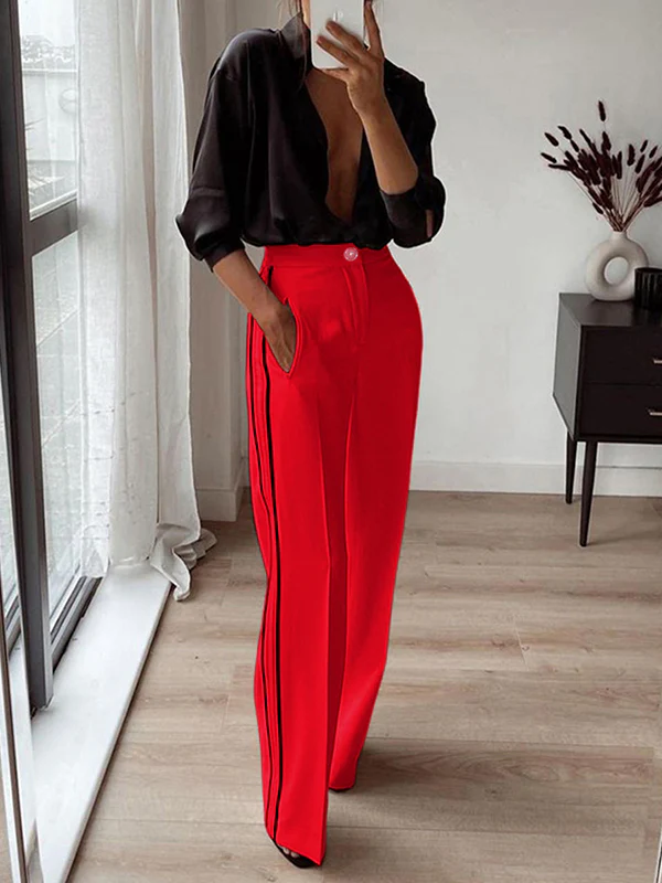 High Waisted Loose Pockets Striped Suit Pants Trousers - Image 5