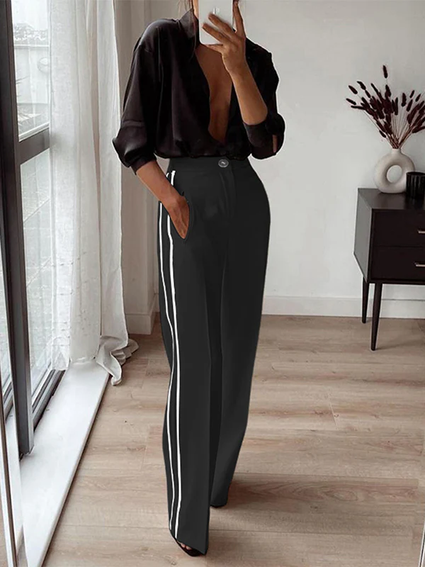 High Waisted Loose Pockets Striped Suit Pants Trousers - Image 6