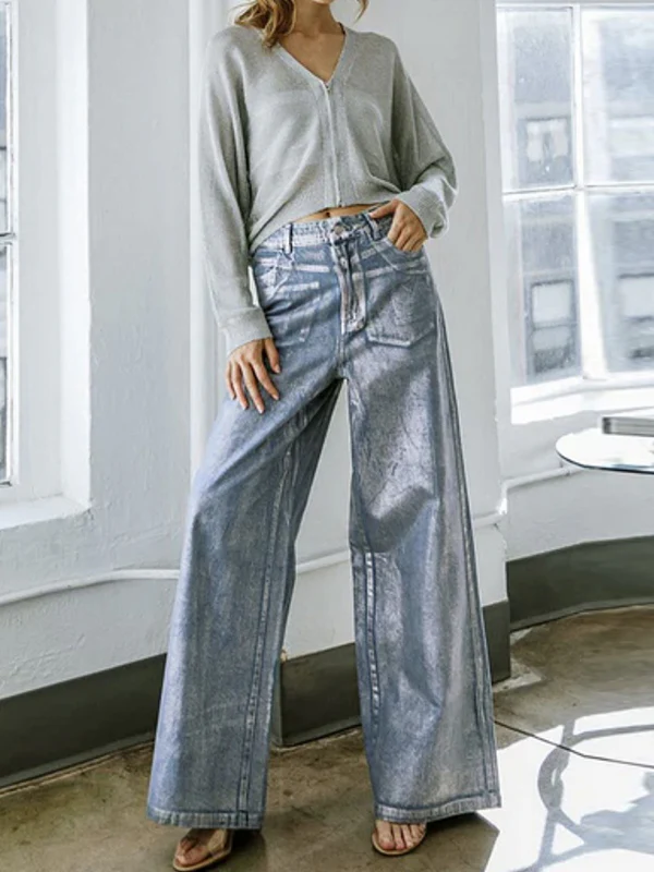 High Waisted Loose Printed Split-Joint Jean Pants Bottoms - Image 3