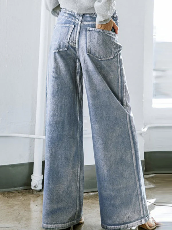 High Waisted Loose Printed Split-Joint Jean Pants Bottoms - Image 6