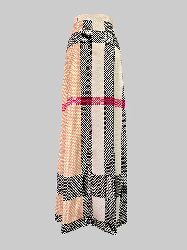 High Waisted Loose Printed Split-Joint Striped Long Skirts Skirts - Image 4