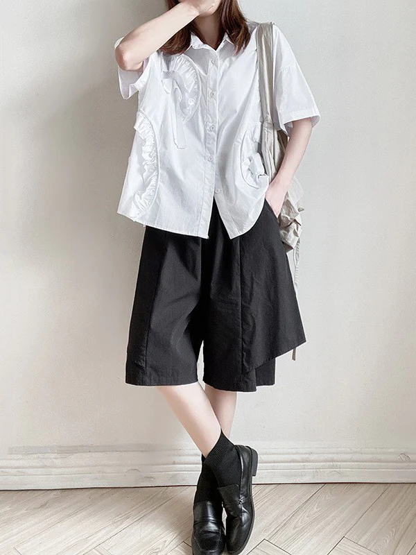 High Waisted Loose Solid Color Split-Joint Half Pants Shorts - Image 2