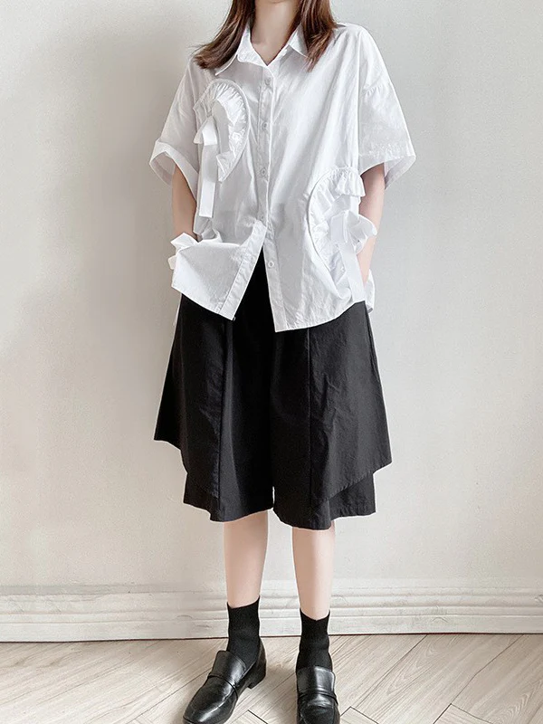 High Waisted Loose Solid Color Split-Joint Half Pants Shorts - Image 3