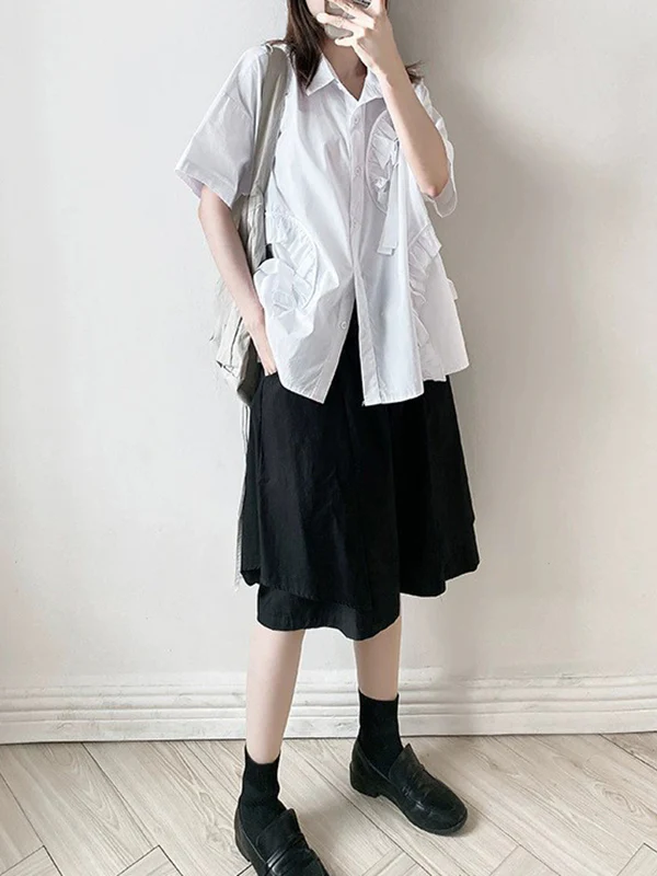 High Waisted Loose Solid Color Split-Joint Half Pants Shorts - Image 4