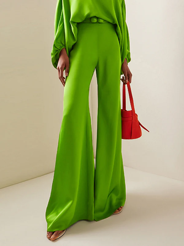 High Waisted Wide Leg Solid Color Split-Joint Pants Trousers - Image 9
