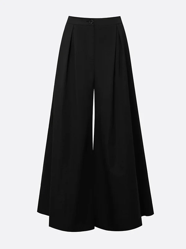 High Waisted Loose Solid Color Split-Joint Pants Trousers - Image 4