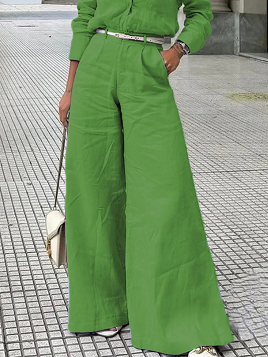 High Waisted Loose Solid Color Split-Joint Pants Trousers - Image 4