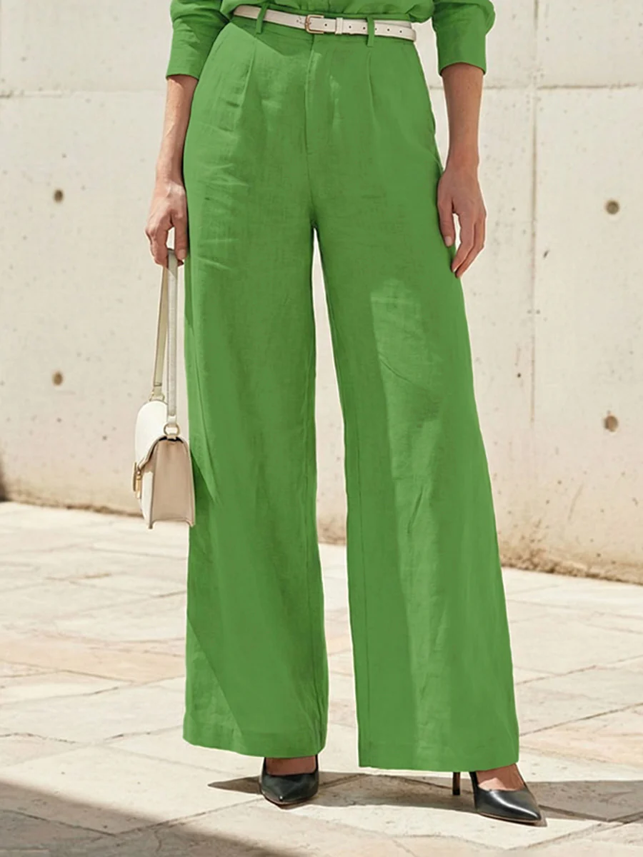 High Waisted Loose Solid Color Split-Joint Pants Trousers - Image 5