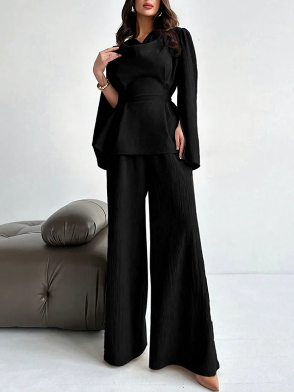 High Waisted Loose Solid Color Split-Joint Pants Trousers - Image 4