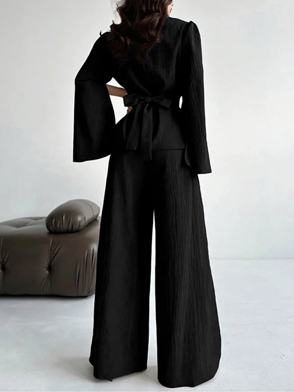 High Waisted Loose Solid Color Split-Joint Pants Trousers - Image 5