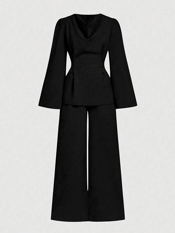 High Waisted Loose Solid Color Split-Joint Pants Trousers - Image 6
