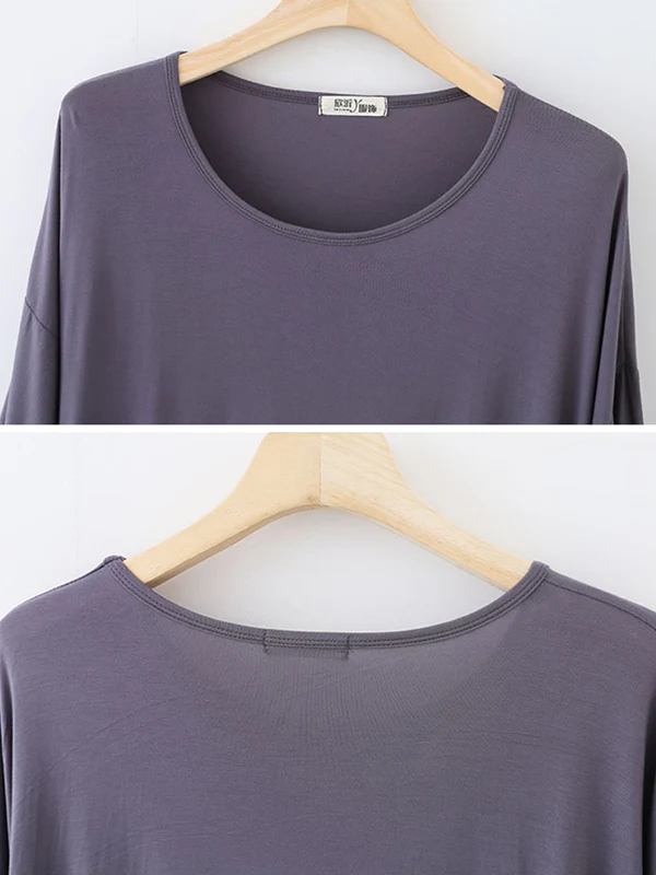 High Waisted Loose Solid Color Split-Joint Round-Neck Pajama Dress - Image 10