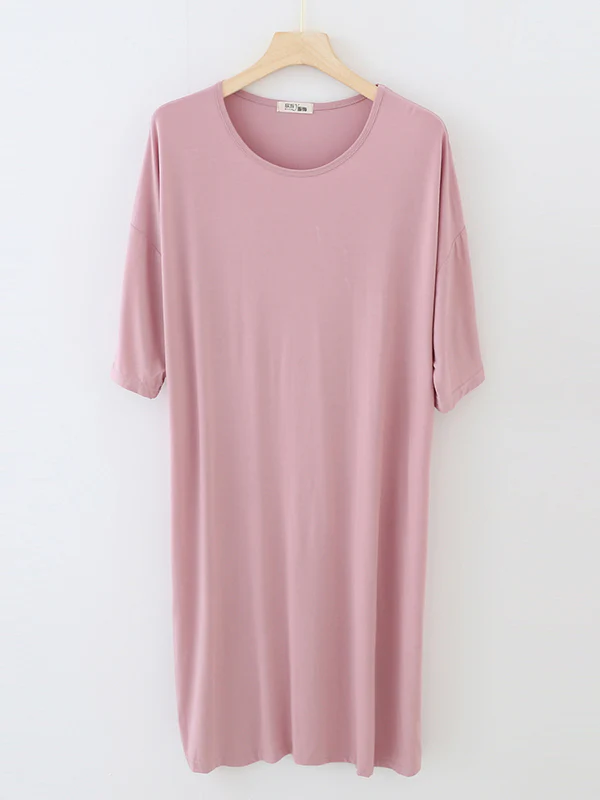 High Waisted Loose Solid Color Split-Joint Round-Neck Pajama Dress - Image 7