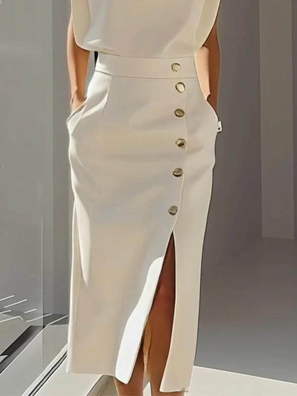 High Waisted Loose Split-Front Split-Joint Skirts - Image 2