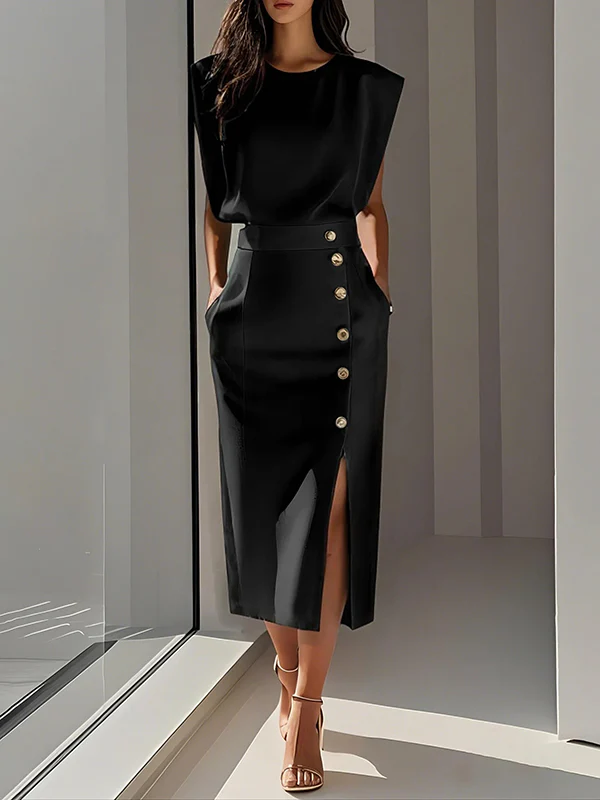 High Waisted Loose Split-Front Split-Joint Skirts - Image 4