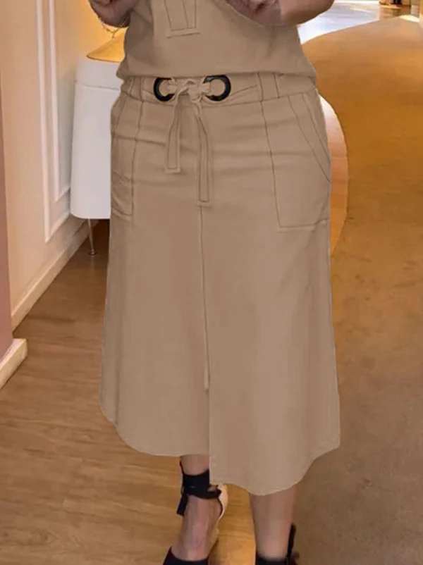 High Waisted Loose Split-Front Split-Joint Tied Waist Skirts - Image 10