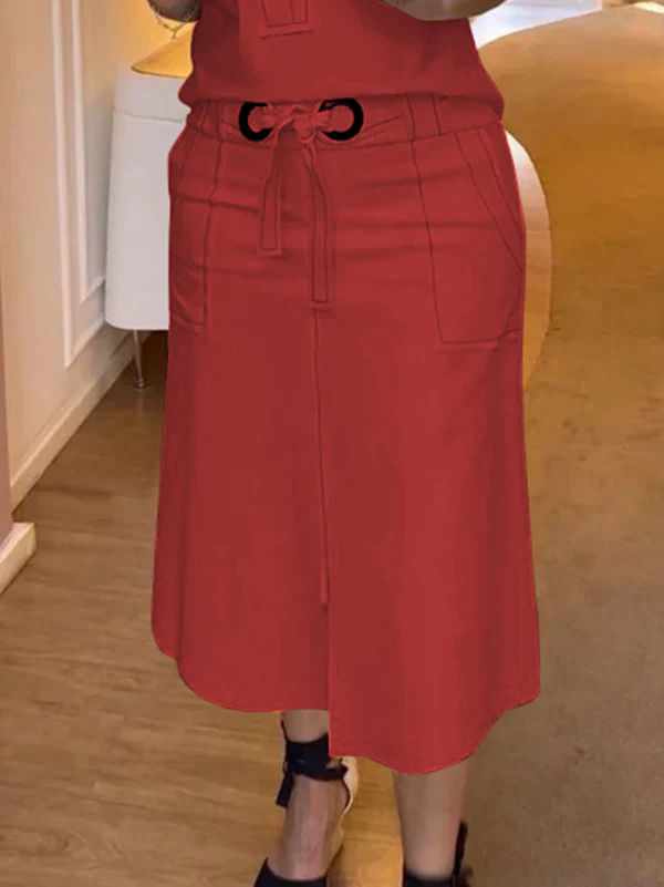 High Waisted Loose Split-Front Split-Joint Tied Waist Skirts - Image 11