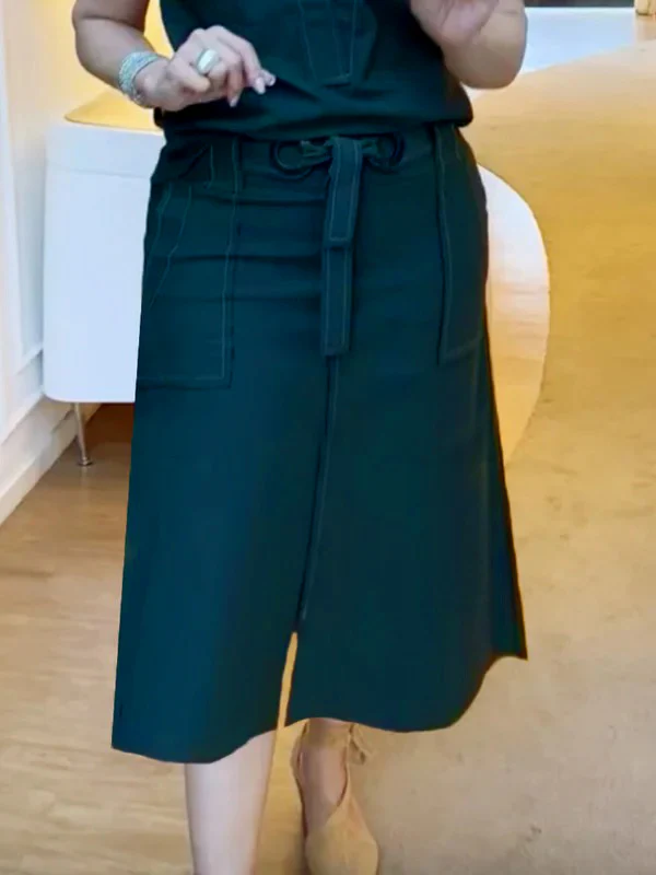 High Waisted Loose Split-Front Split-Joint Tied Waist Skirts - Image 12
