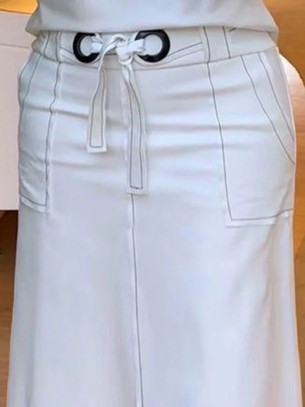 High Waisted Loose Split-Front Split-Joint Tied Waist Skirts - Image 13