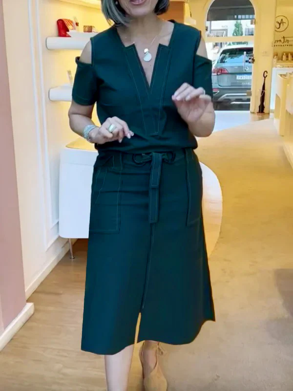 High Waisted Loose Split-Front Split-Joint Tied Waist Skirts - Image 5
