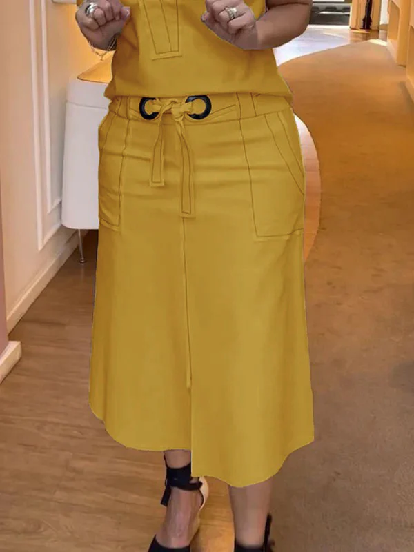 High Waisted Loose Split-Front Split-Joint Tied Waist Skirts - Image 9