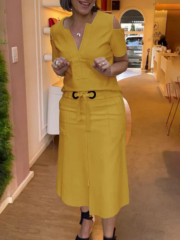 High Waisted Loose Split-Front Split-Joint Tied Waist Skirts - Image 4