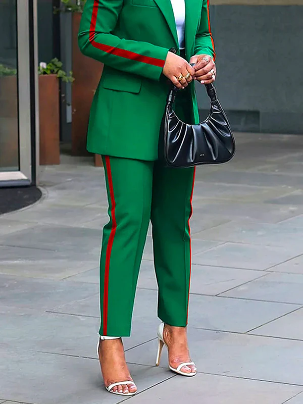 High Waisted Loose Split-Joint Striped Pants Suit Pants Trousers - Image 4