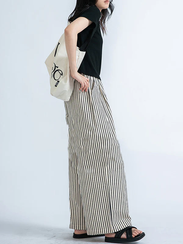 High Waisted Loose Split-Joint Striped Pants Trousers - Image 4