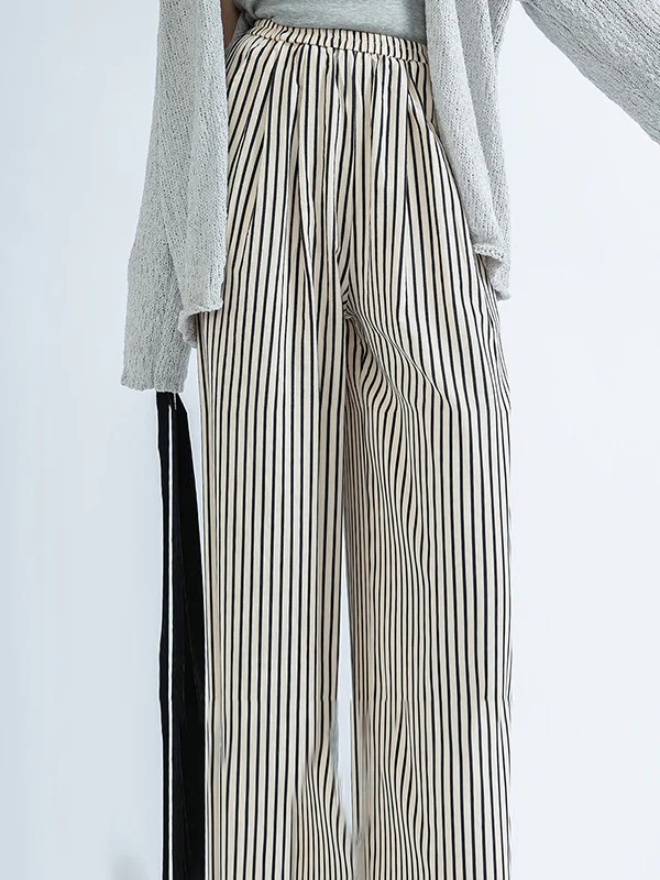 High Waisted Loose Split-Joint Striped Pants Trousers - Image 6