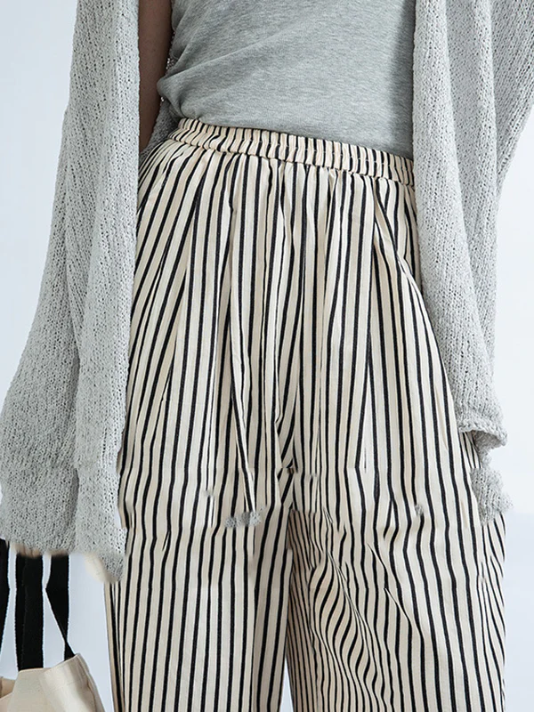 High Waisted Loose Split-Joint Striped Pants Trousers - Image 7