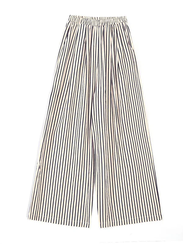 High Waisted Loose Split-Joint Striped Pants Trousers - Image 8