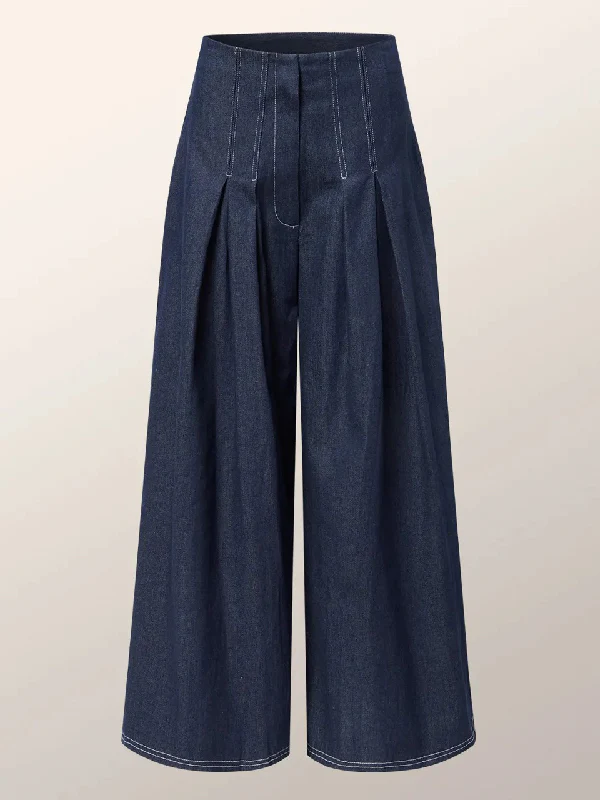 High Waisted Loose Pleated Split-Joint Jean Pants Bottoms - Image 4