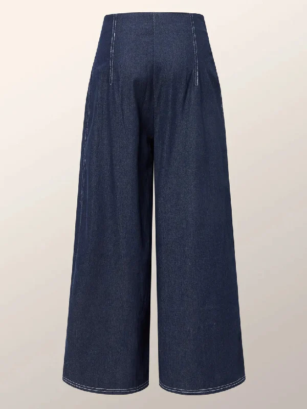 High Waisted Loose Pleated Split-Joint Jean Pants Bottoms - Image 5