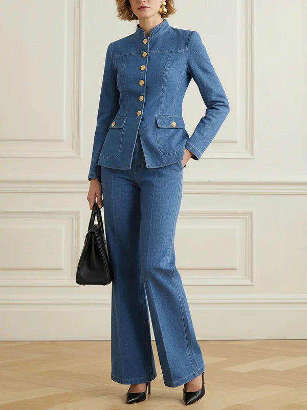 High Waisted Pockets Solid Color Jean Pants Bottoms - Image 6