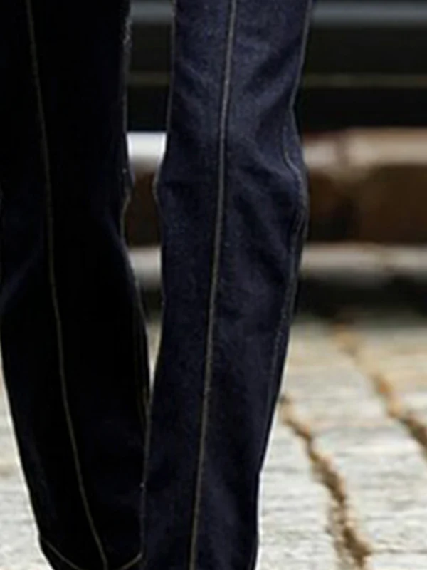 High Waisted Pockets Zipper Jean Pants Bottoms - Image 3