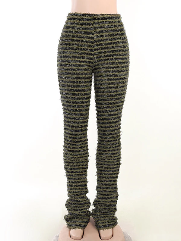High Waisted Skinny Leg Split-Joint Striped Pants Trousers - Image 11