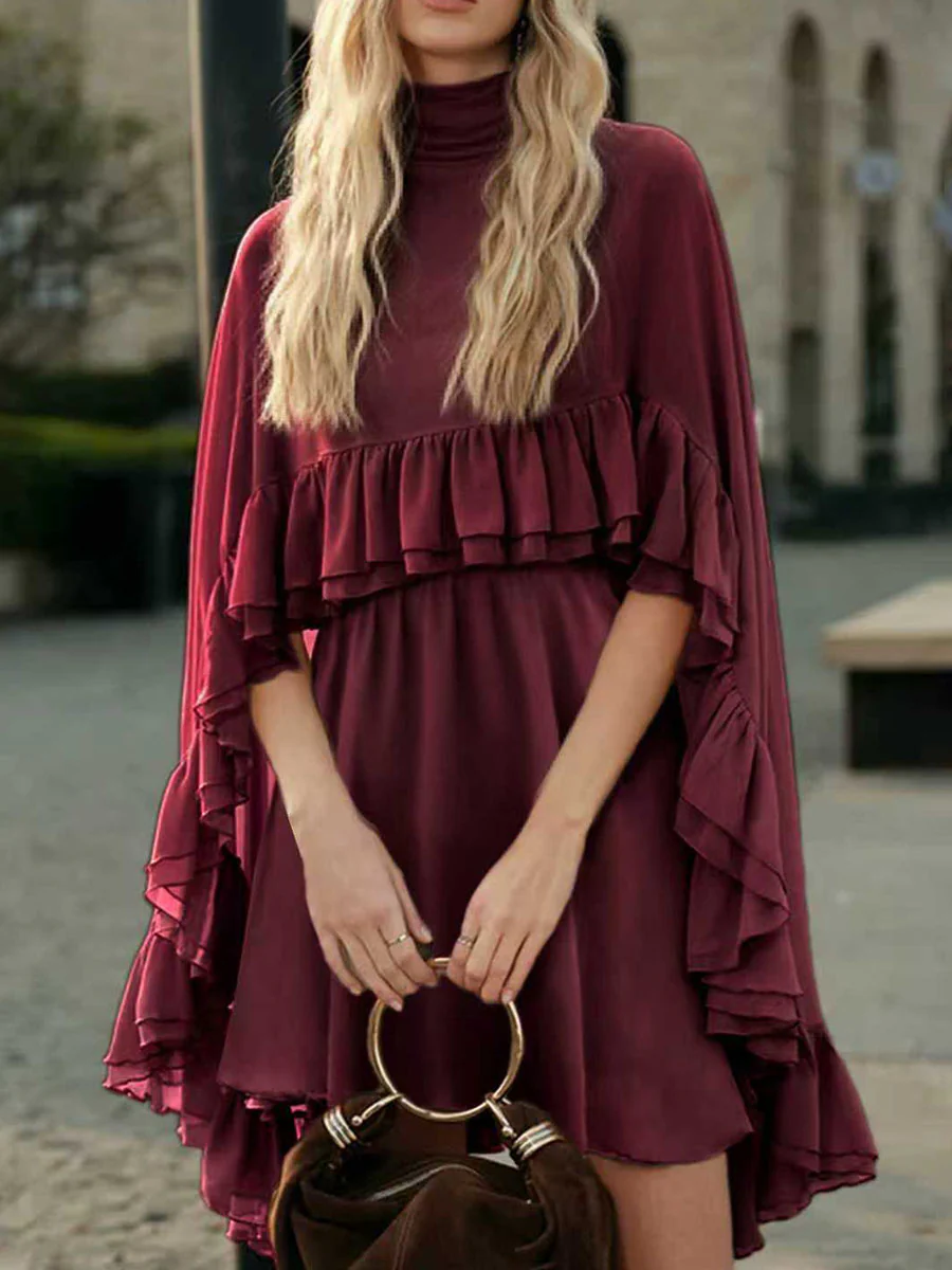 High Waisted Sleeveless Pleated Ruffled Solid Color Split-Joint Tied Mock Neck Mini Dresses Two Pieces Set - Image 11