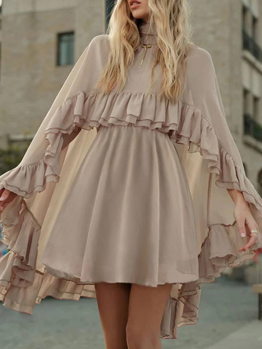 High Waisted Sleeveless Pleated Ruffled Solid Color Split-Joint Tied Mock Neck Mini Dresses Two Pieces Set - Image 13