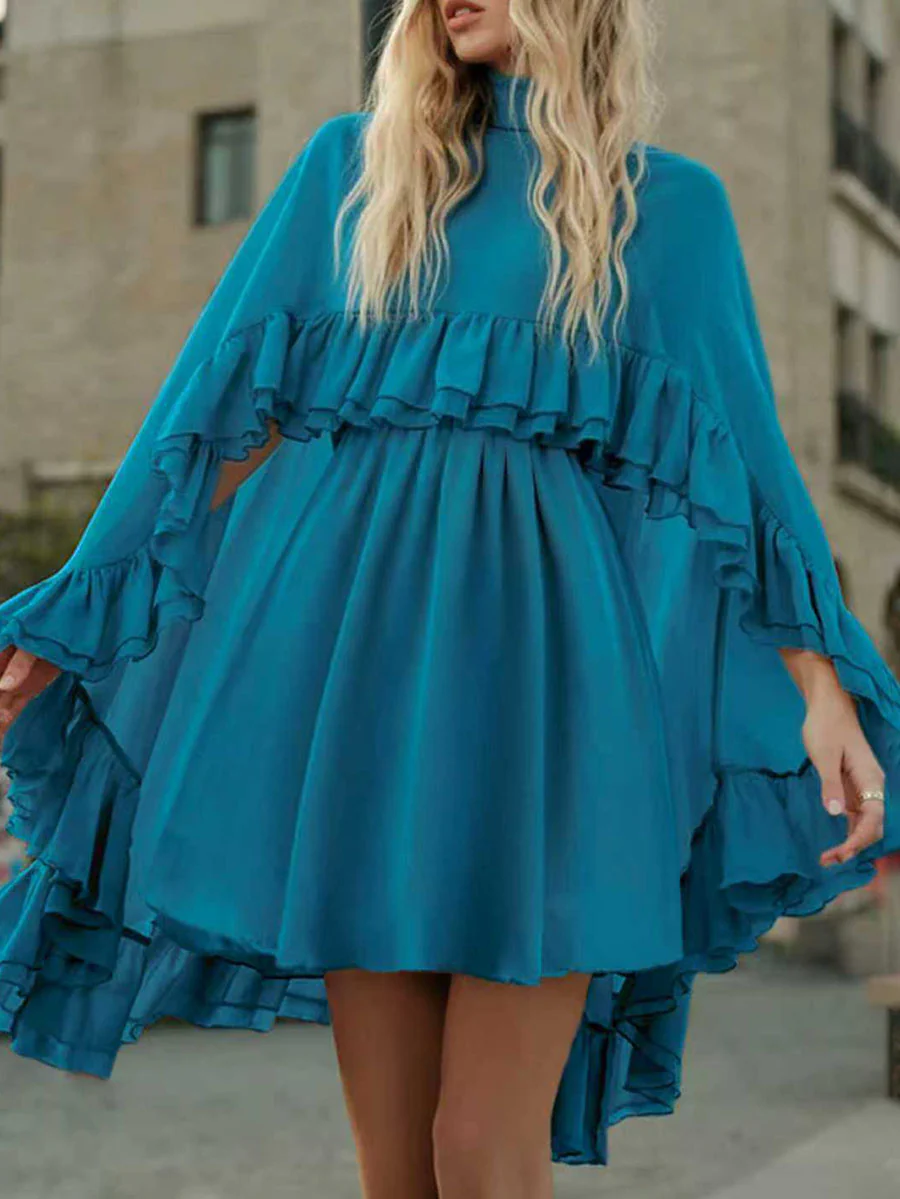 High Waisted Sleeveless Pleated Ruffled Solid Color Split-Joint Tied Mock Neck Mini Dresses Two Pieces Set - Image 15
