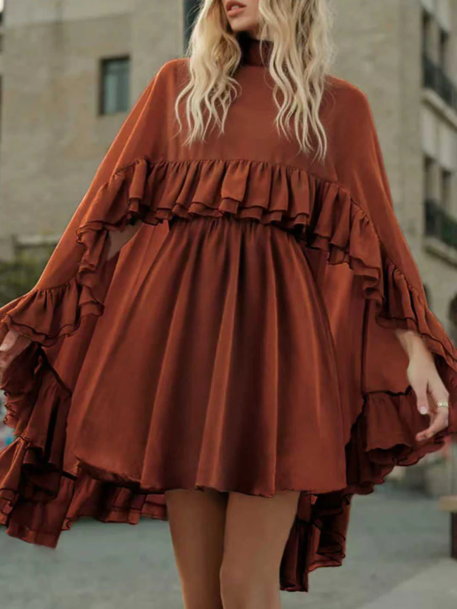 High Waisted Sleeveless Pleated Ruffled Solid Color Split-Joint Tied Mock Neck Mini Dresses Two Pieces Set - Image 18